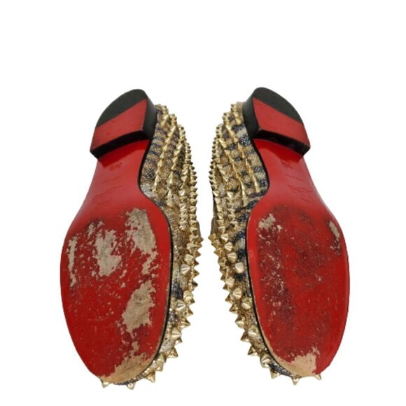 Christian Louboutin Glitter Spiked Slip On Flats Loafers - Picture 5 of 6